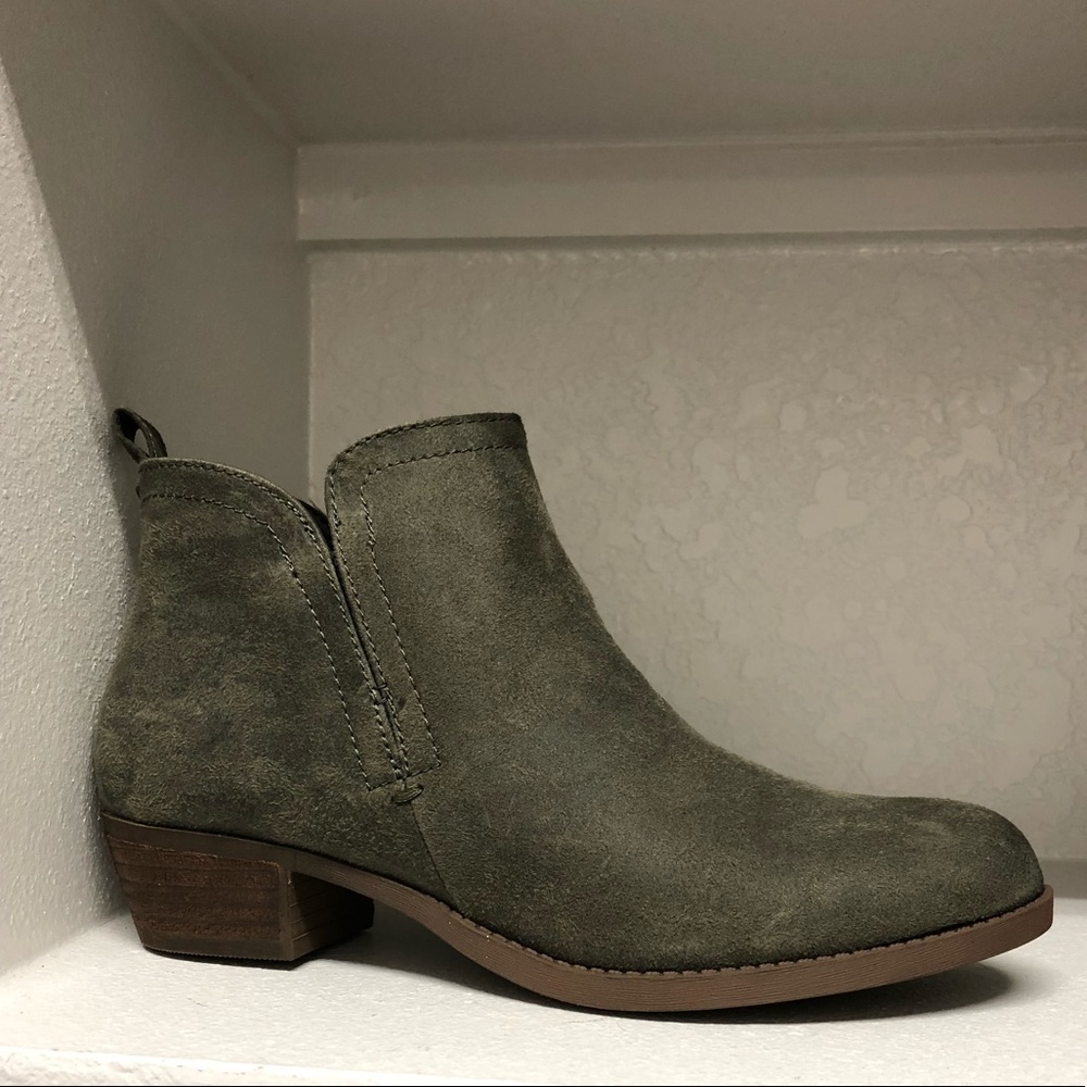 Olive Suede Ankle Booties